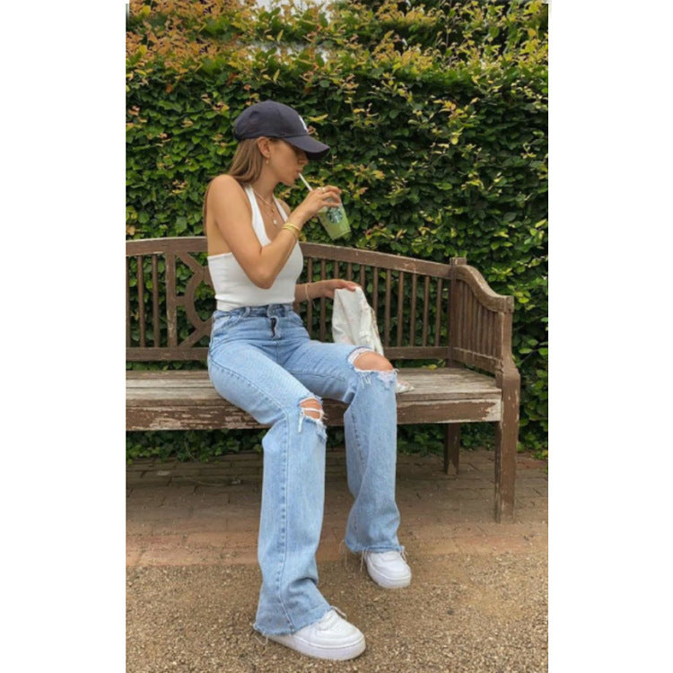 High-waisted wide-leg jeans
