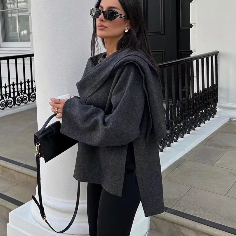 Casual and loose knit cape coat