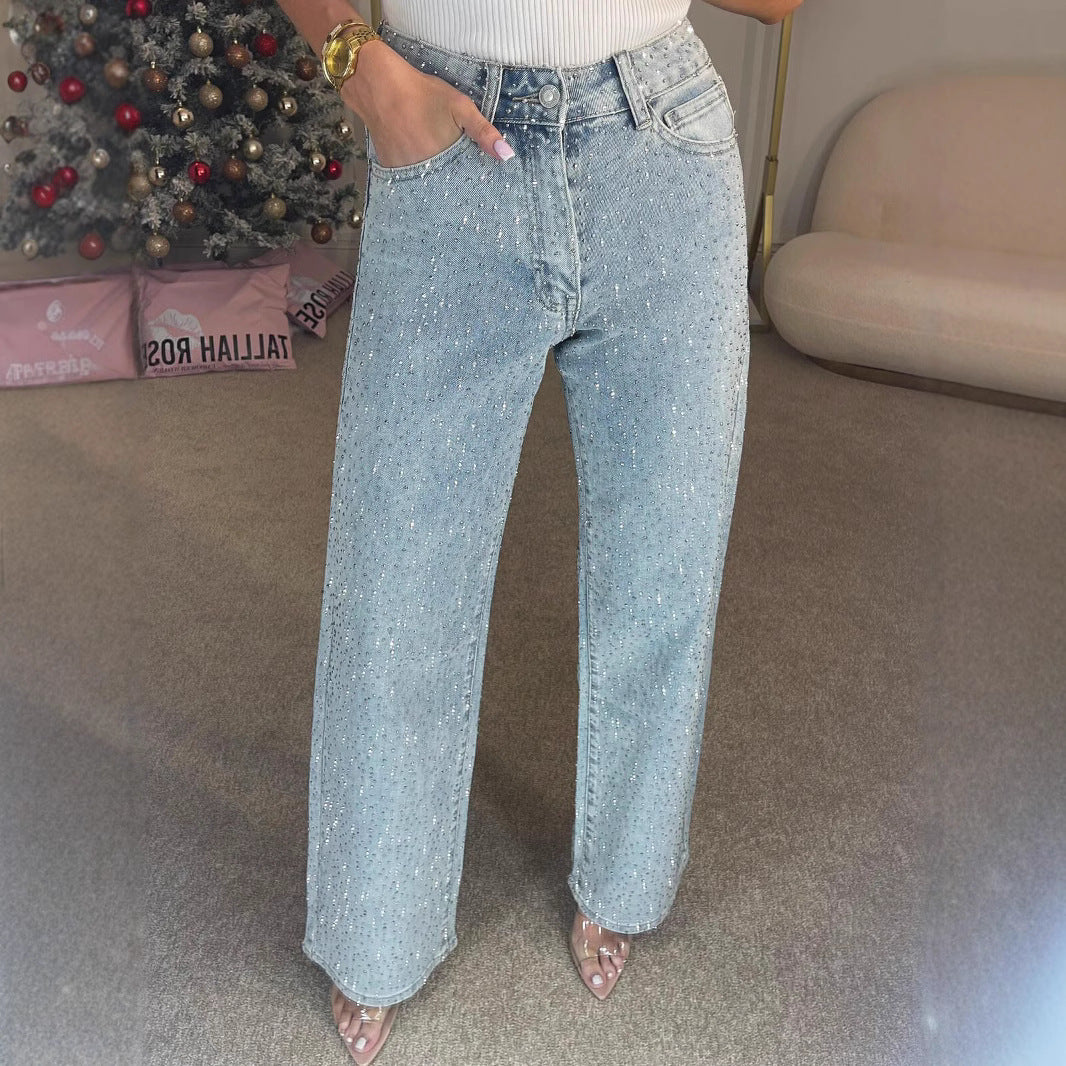 High-waisted straight-leg pants