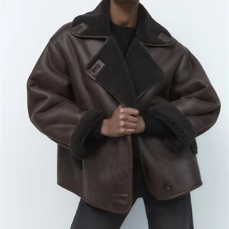 Brown leather coat