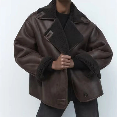 Brown leather coat