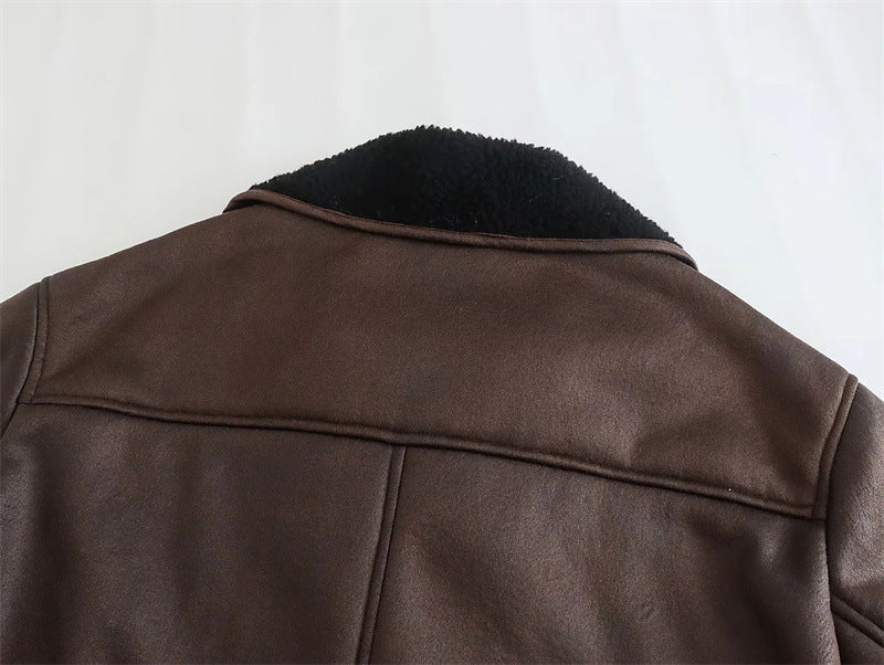 Brown leather coat