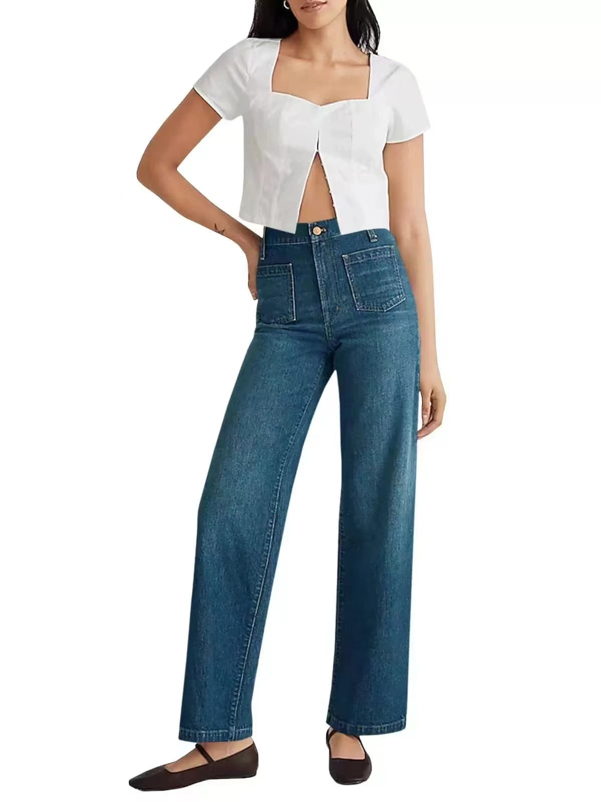Wide-leg jeans with square pocket