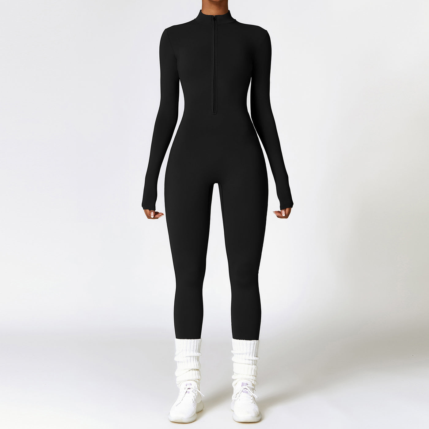Long-sleeved jumpsuit with zipper