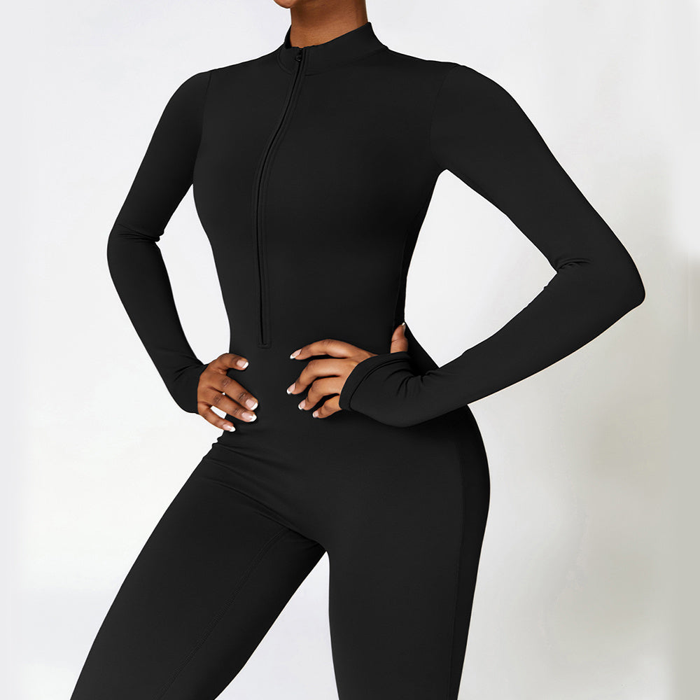 Long-sleeved jumpsuit with zipper