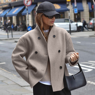 Brown wool coat with V-neck