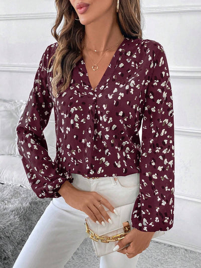 Long-sleeved V-neck blouse