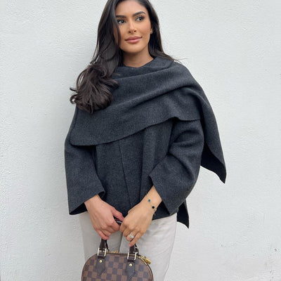 Casual and loose knit cape coat