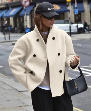 Brown wool coat with V-neck