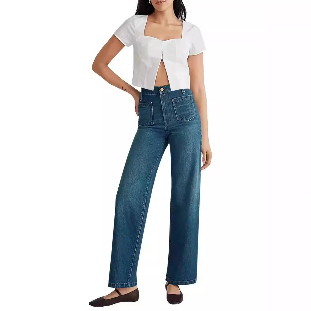 Wide-leg jeans with square pocket