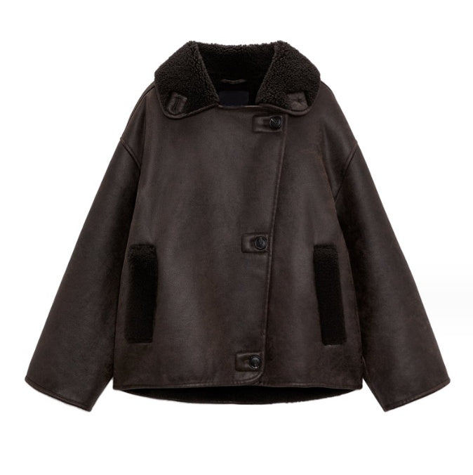 Brown leather coat