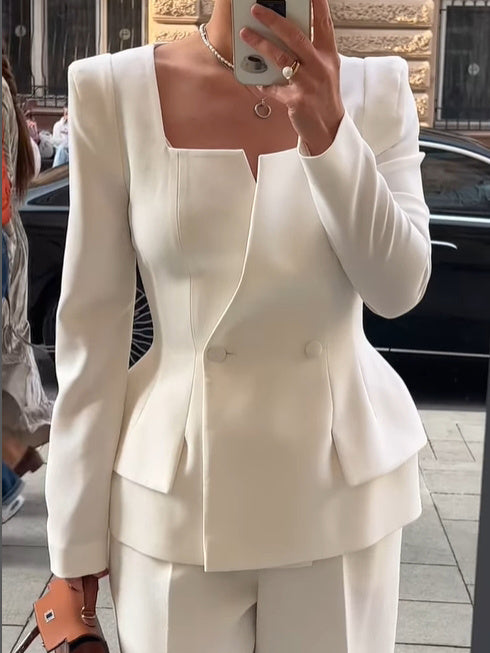 Two-button square-neck blazer